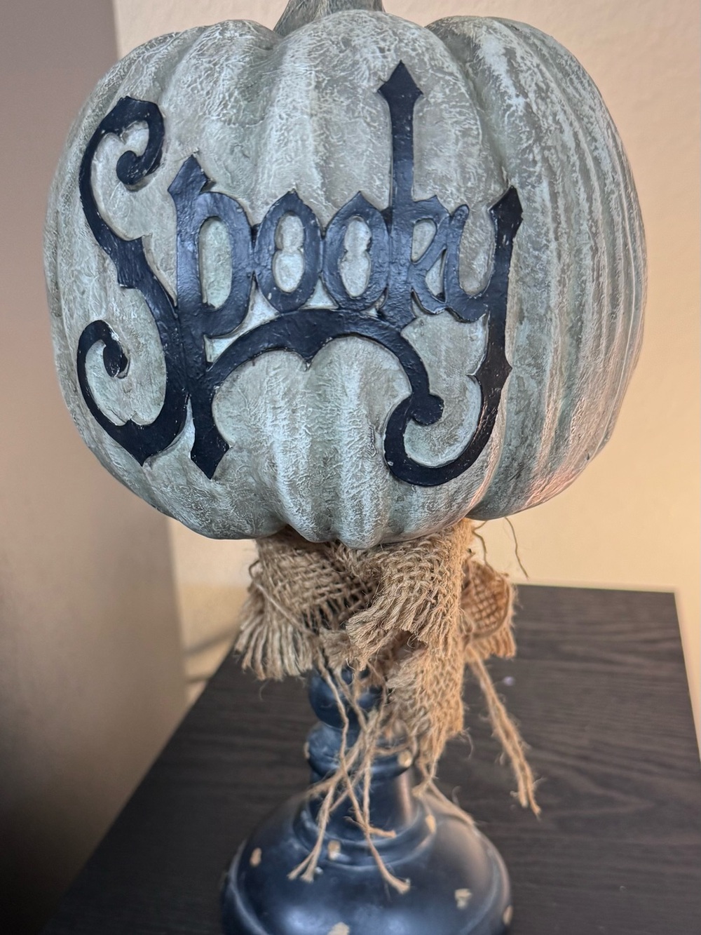 Source Unknown Grey Spooky Pumpkin Accent